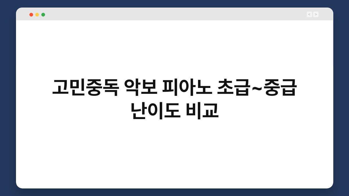 고민중독 악보 피아노 초급~중급 난이도 비교
