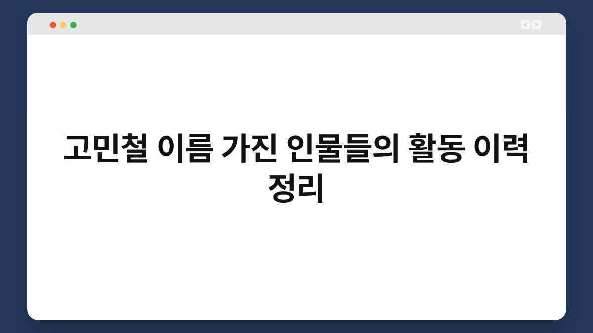 고민철 이름 가진 인물들의 활동 이력 정리