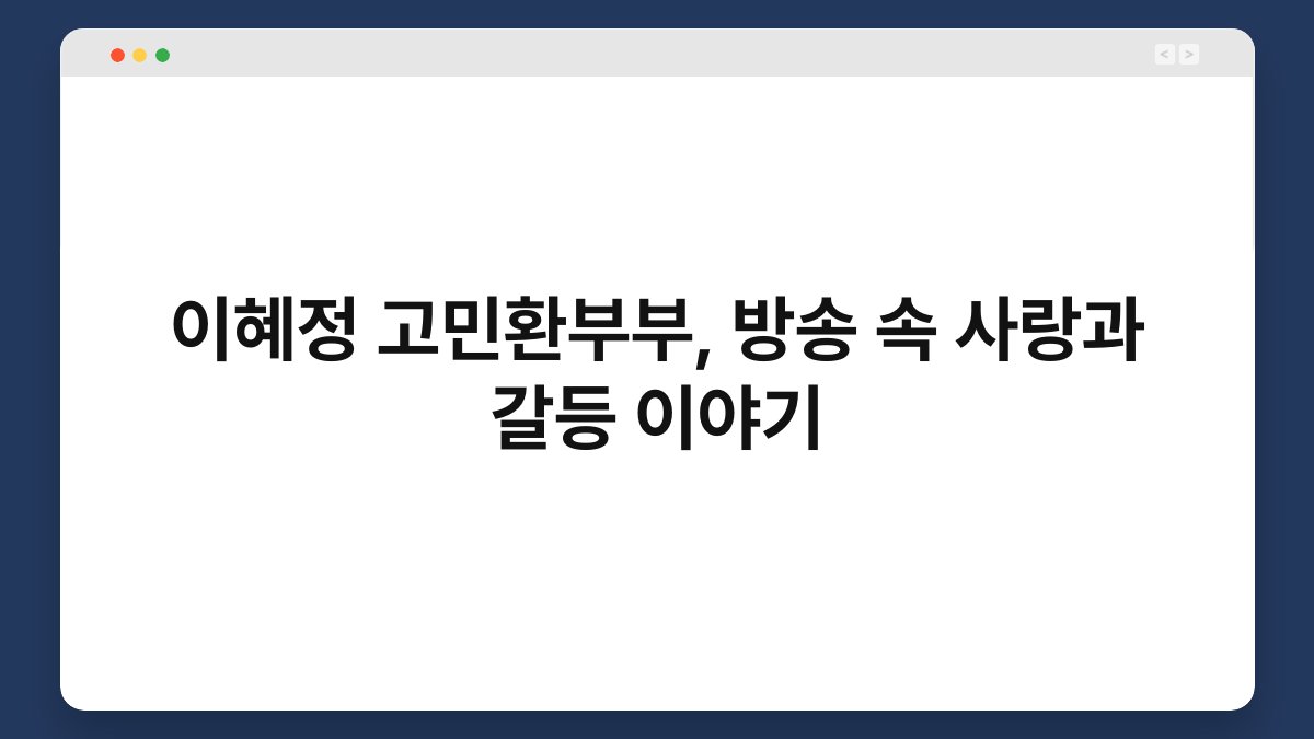 이혜정 고민환부부, 방송 속 사랑과 갈등 이야기